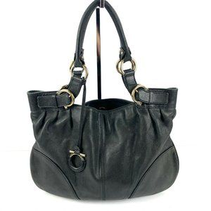 Salvatore Ferragamo Gancini Satchel Black Lambskin